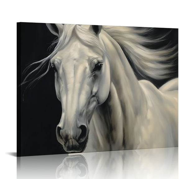 COMIO Horse Canvas Paintings Wall Art: Majesty Animal White Horse with Rustic Wooden Texture Background Artwork Picture for Office