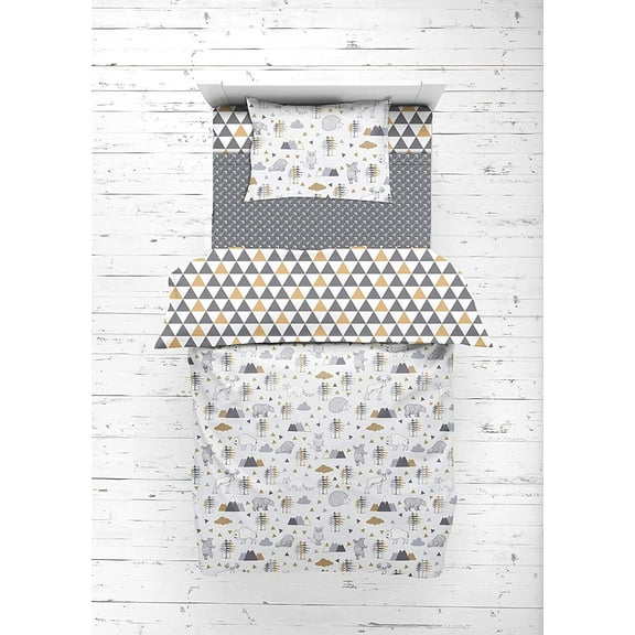 Bacati Woodlands 4-Piece Neutral Cotton Toddler Bedding Set Beige/Grey