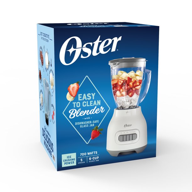 Oster Easy-to-Use 6-Cup Glass Jar Food Chopper and Ice Crush, Smoothie Blender, White - Walmart.com