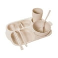 thumbnail image 1 of Naiovety 6 unids/set niños de cena dividido tazón taza de agua escuela niños vajilla compartimentos vajilla cubiertos tenedor Mostrada Beige, 1 of 6