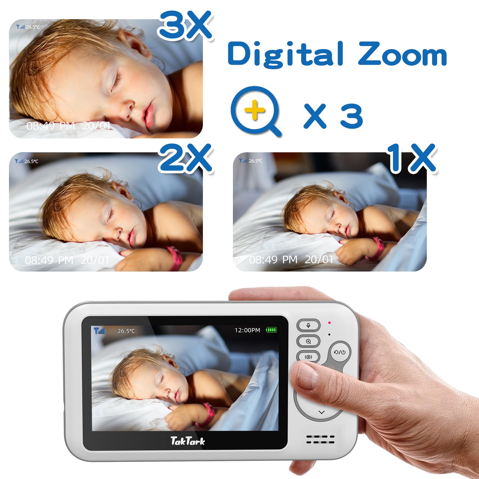 TakTark Baby Monitors with Camera and Audio, 4.3 inches, No Wi-Fi, 2 Way  Audio, Night Vision, Digital Zoom, VOX Power Saving, Room Temperature,  Ideal