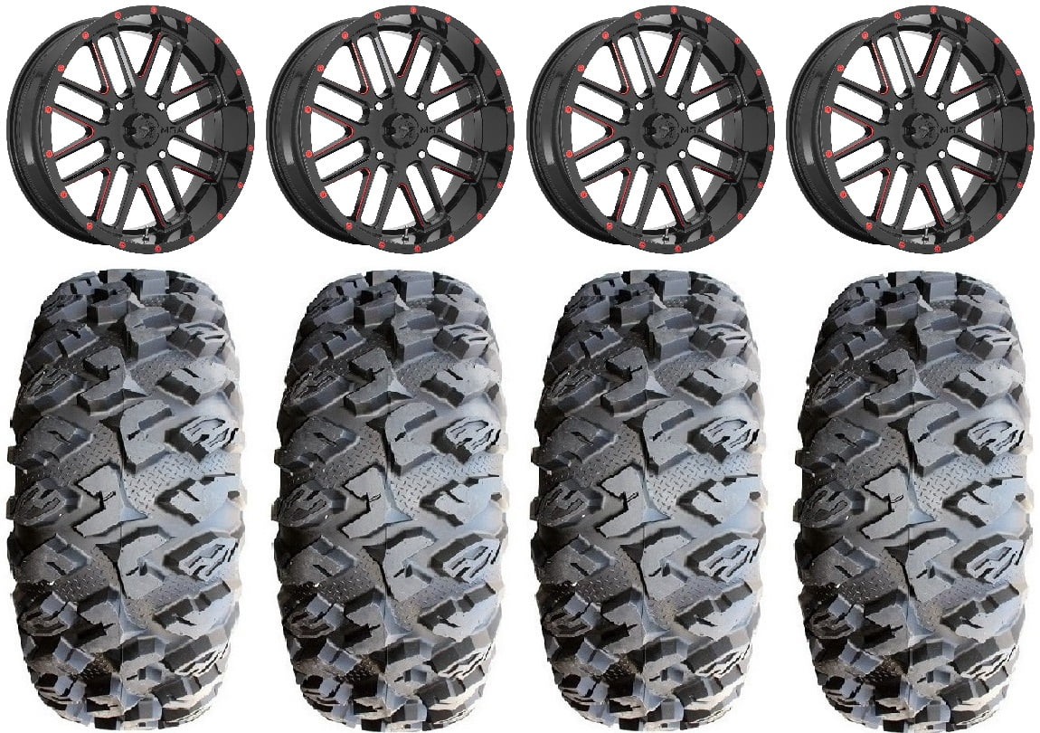 MSA Red Bandit 18" UTV Wheels 33" MotoClaw Tires Polaris RZR XP 1000
