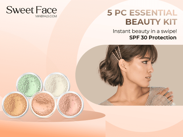 5pc KIT Mineral Makeup Bare Face Set Full Coverage Concealer Blush Foundation Illuminating Powder (Beige)