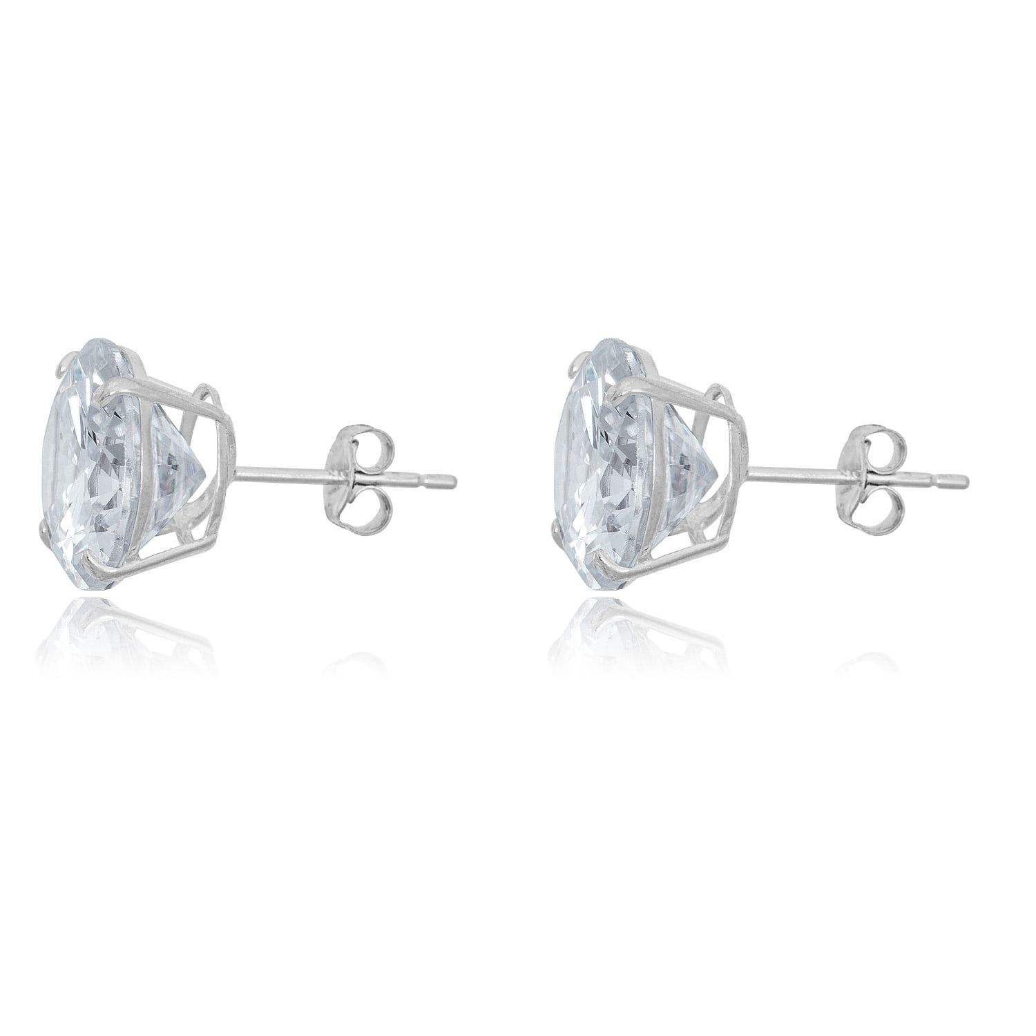 AVORA 10K White Gold 10mm Round Simulated Diamond CZ Stud Earrings
