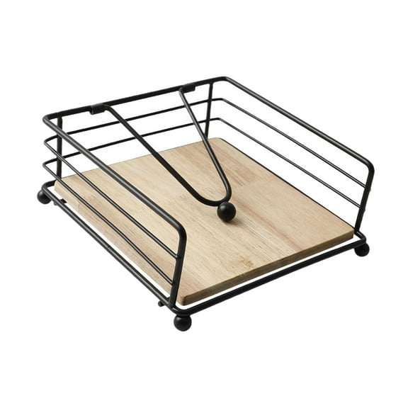 Flat Napkin Dispenser Table Holder Paper Organizer Iron and Wood Weighted Arm for Dining Room Party Restaurant