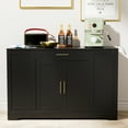 thumbnail image 2 of Pirecart Kitchen Island with Trash Bin Cabinet, 3 Open Shelves, Drawer and 3-Level Adjustable Shelves, Black, 2 of 8