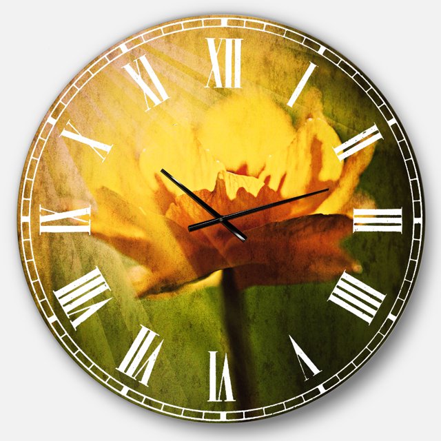 Designart 'Large Yellow Flower in Spotlight' Traditional wall clock