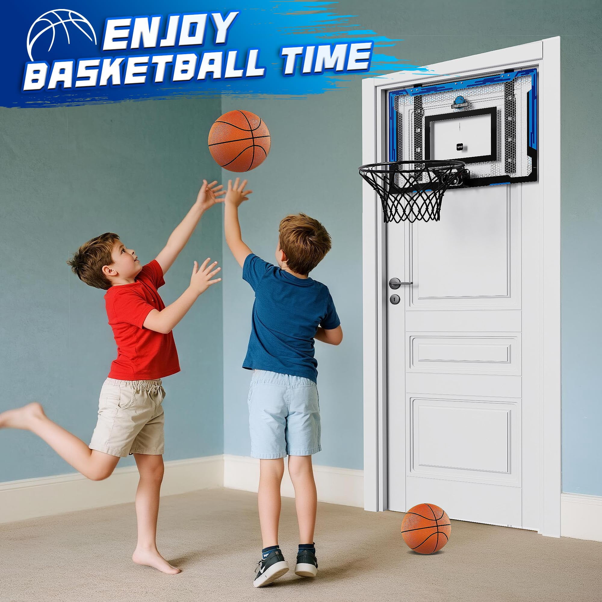 24" X 16" Indoor Large Basketball Hoop - Upgraded Adjustable Height Over The Door With Complete Accessories  Toys Christmas Birthday Gifts For & Adults