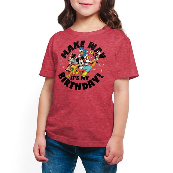 Mickey & Friends - Make Way It's My Birthday  - Toddler And Youth Girls Short Sleeve Graphic T-Shirt