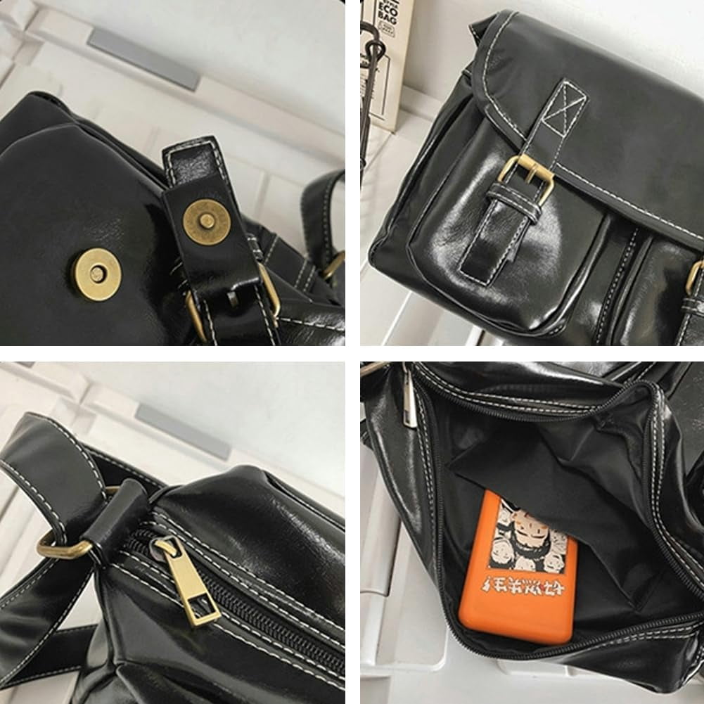 HLSOHJP Crossbody Messenger Bag for Men Women Vintage Shoulder Bags Tote Purse Satchel Handbags with Adjustable Strap