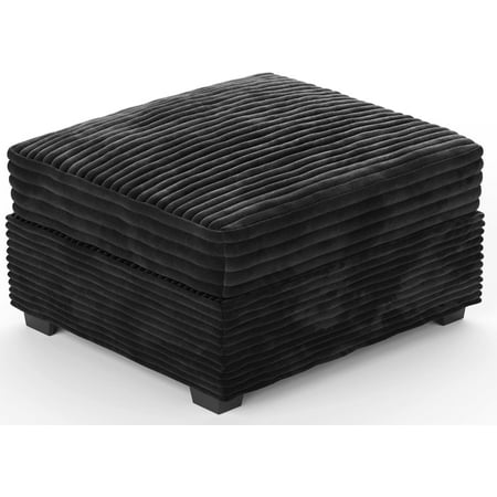 Ovios 31.8" Square Ottoman Footrest for Sofa Upholstered Plush Corduroy Padded Foot Stool Pouf with Legs for Living Room, Black