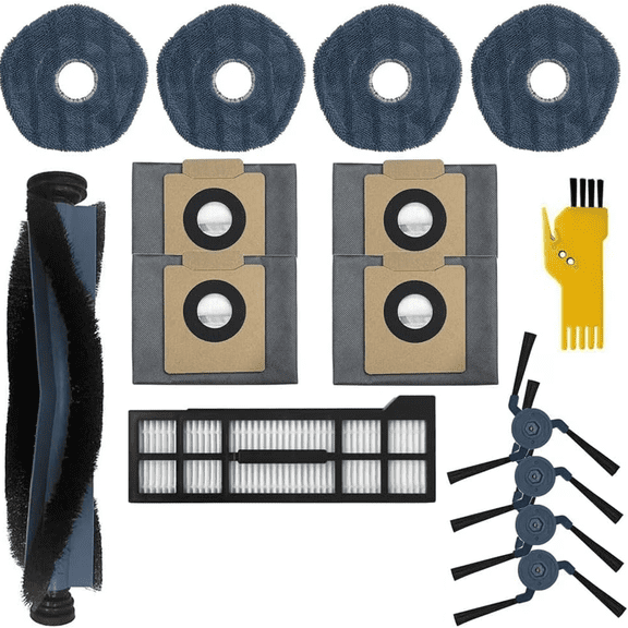 Replacement Accessories Kit for eufy X10 Pro Omni Robot Vacuum Cleaner 15 Packs 1 Main Brush,1 Filters, 4 Side Brushes, 4 Mop Cloths, 4 Dust Bags