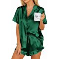 thumbnail image 1 of Ekouaer Womens Satin Pajamas Set Button Down 2 Piece Silk Pjs Shorts Set Ruffle Lingerie Notch Collar Sleepwear S-XXL, 1 of 6