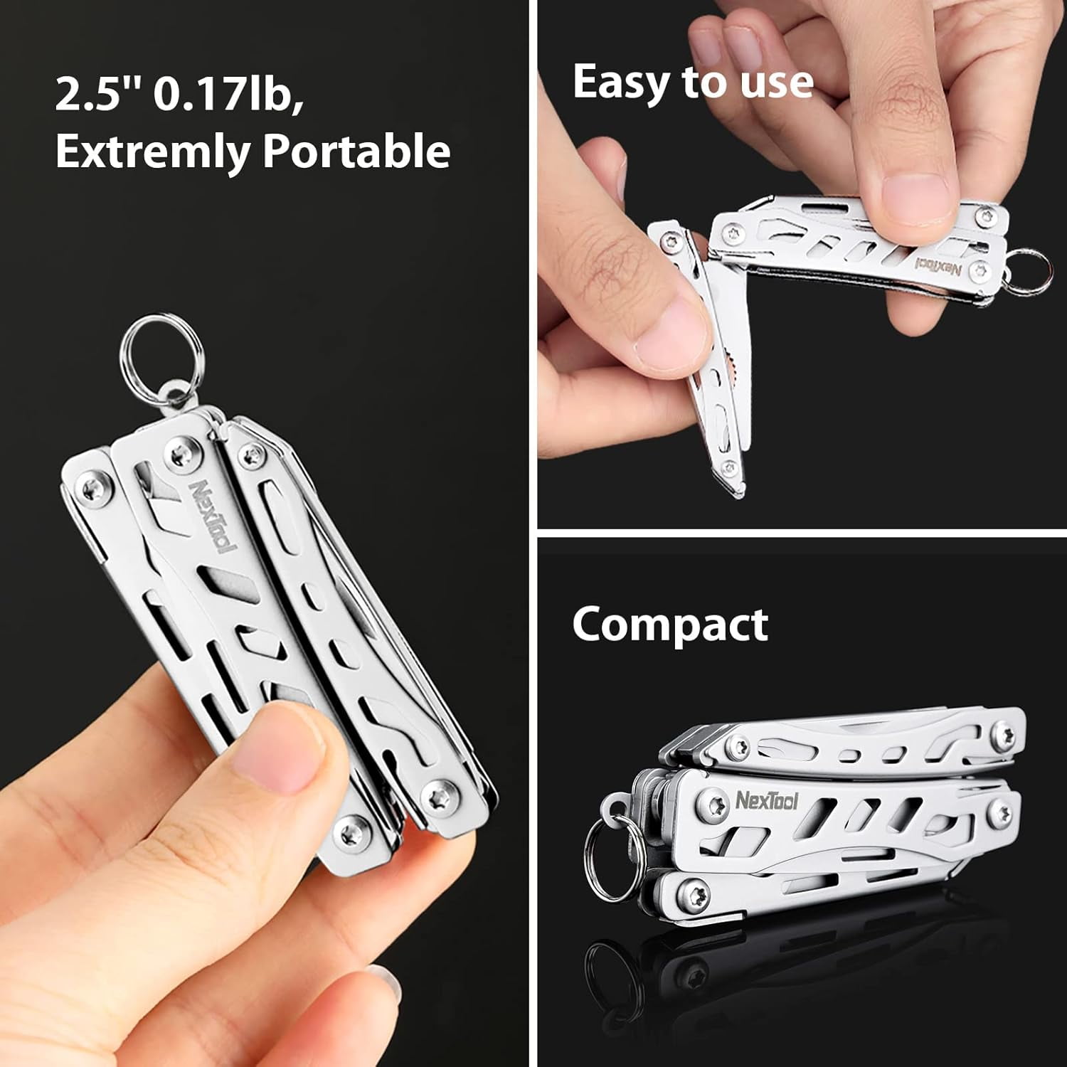 NexTool EDC Multitool, 10 in 1 Mini Pocket Knife Multi Tool with Key Ring, Mini Flagship, Sliver