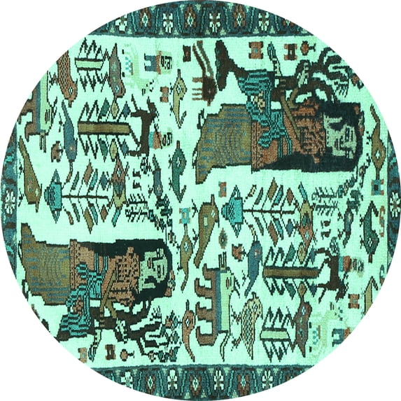 Ahgly Company Indoor Round Animal Turquoise Blue Traditional Area Rugs, 7' Round