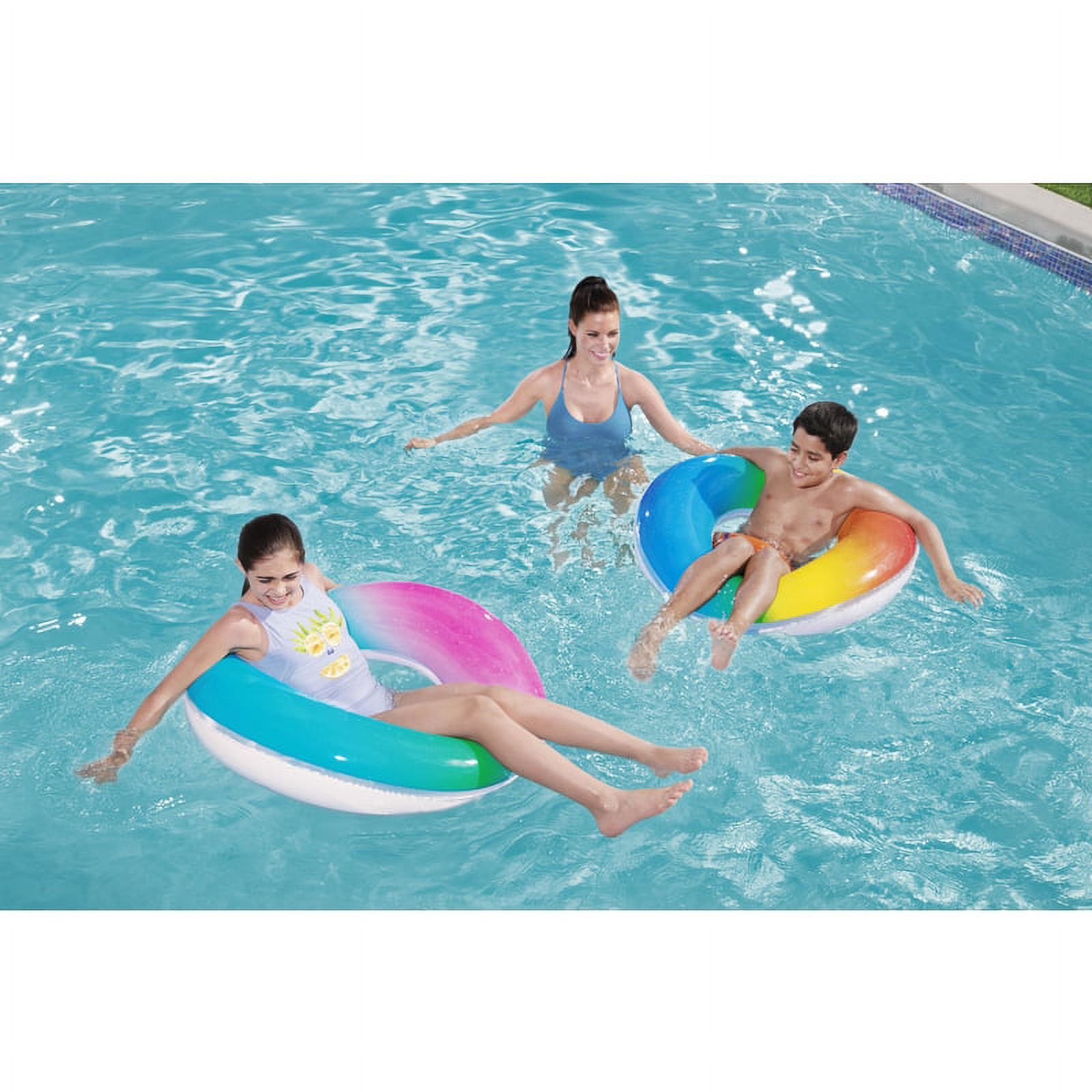 H2ogo 8066507 Bestway Vinyl Inflatable Rainbow Swim Ring Floating Tube, Multi Color