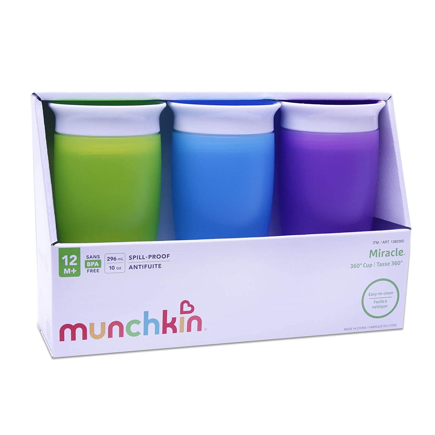 Munchkin Miracle 360 BPA Free Sippy Cup 10 ounce, 3 Count (Green Blue Orange)