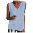 thumbnail image 1 of Camiseta sin mangas de cuello en V de mezcla de lino para mujer - Camiseta informal de color liso sin mangas para combinar en verano, 1 of 6