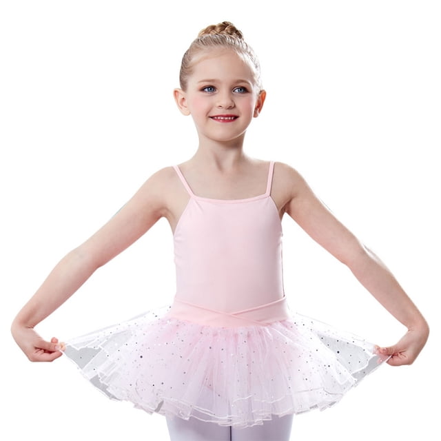 Qarigey Traje de correa de Ballet de Color sólido de diseño Simple para niña, traje de práctica de entrenamiento de baile con ropa de Vestidos Rosa 150cm