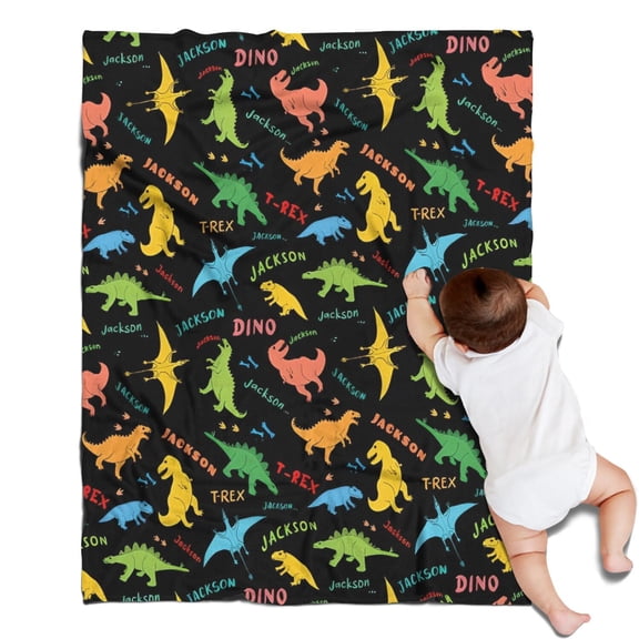 Black Dinosaurs Jackson Text Pattern Blanket,Comfortable Soft Flannel Throw Blanket,All Season,Warm Lightweight Blankets for Sofa Bed Couch Living Room Chair,30"x40"