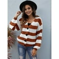 thumbnail image 5 of Women'S Winter Striped Cardigan Sweaters Long Sleeve Button Down Open Front Chunky Knit Oversized Sweater Coat Brown XL, 5 of 7