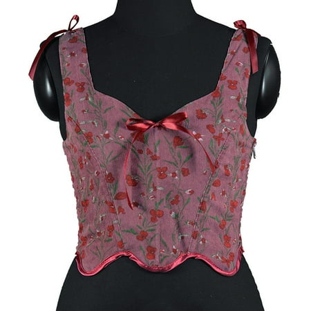 Womens Corsets On Sale Plus Casual Sexy Eyelet Lace-up Embroidery Floral Print Fishbone Corset Court Vintage Straps Tank Top Fashion Women s Denim Overbust Corset Bustier Top qILAKOG Size XL