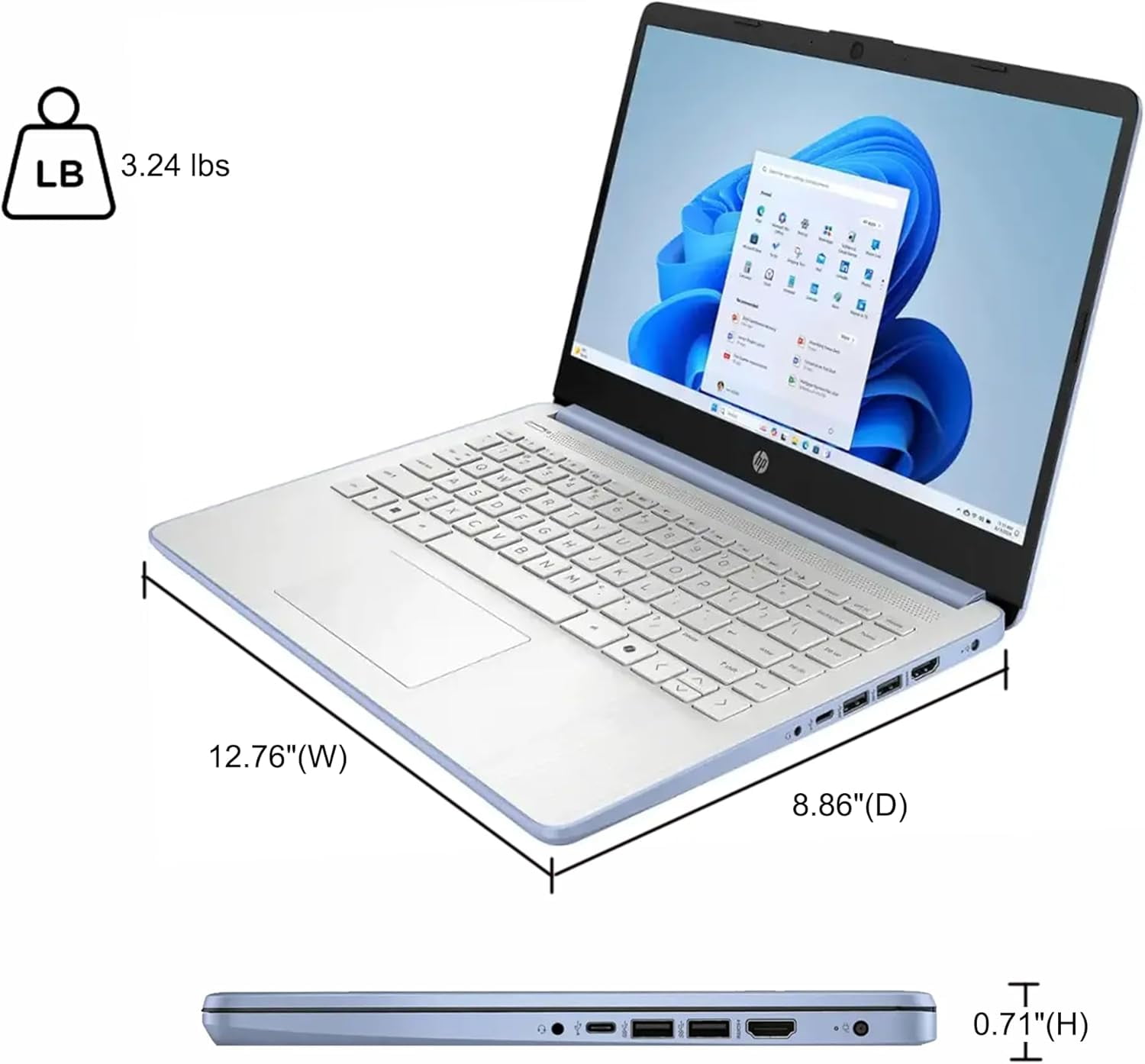 HP Laptop 14" HD Display, Intel N150 4-Core Processor, 8GB RAM, 256GB Storage (128GB UFS + 128GB SD Card), Windows 11 S, Office 365 Included, Sky Blue