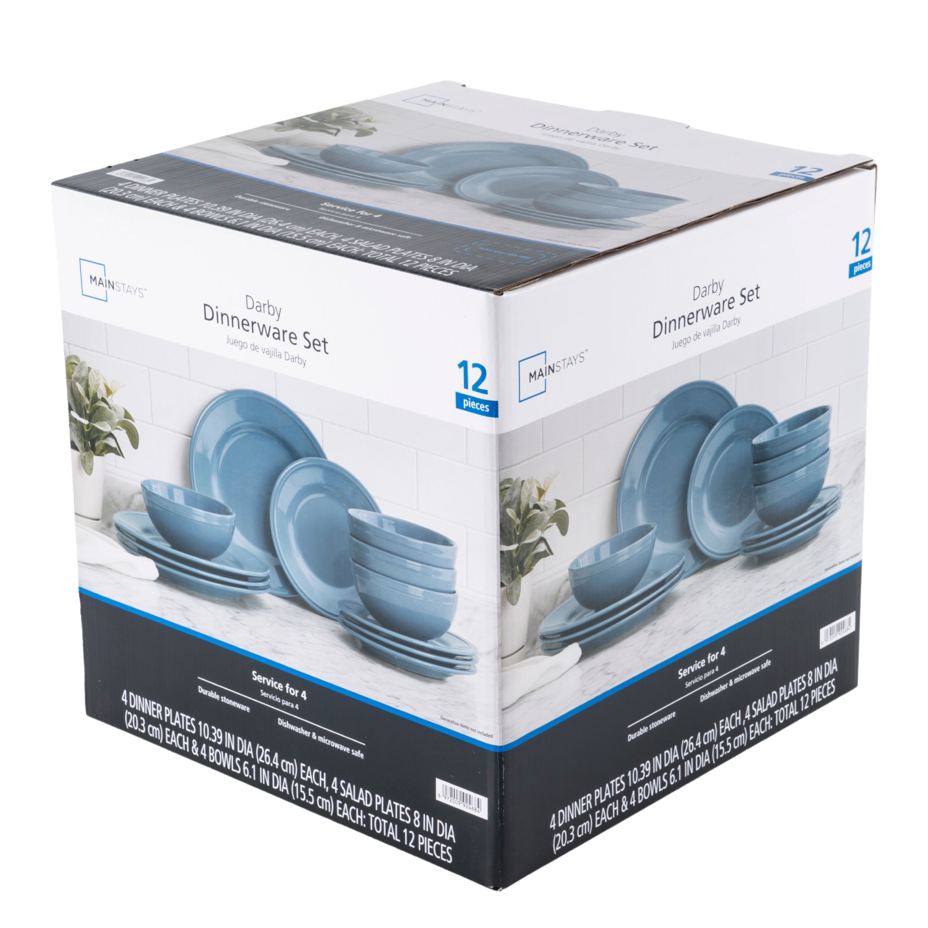 Mainstays Darby 12-Piece Stoneware Dinnerware Set Blue