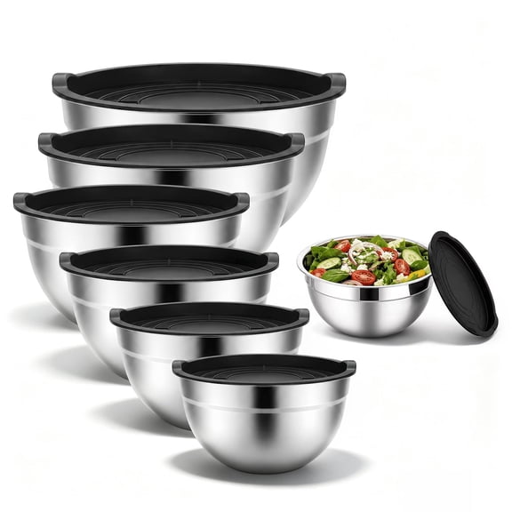 7-Piece Stainless Steel Mixing Bowl Set with Lids, Stackable Bowls 0.7QT to 5QT for Baking, Food Prep and Daily Serving
