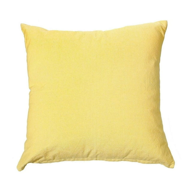 Set of two yellow chambray cushions with zippers in a square shape.