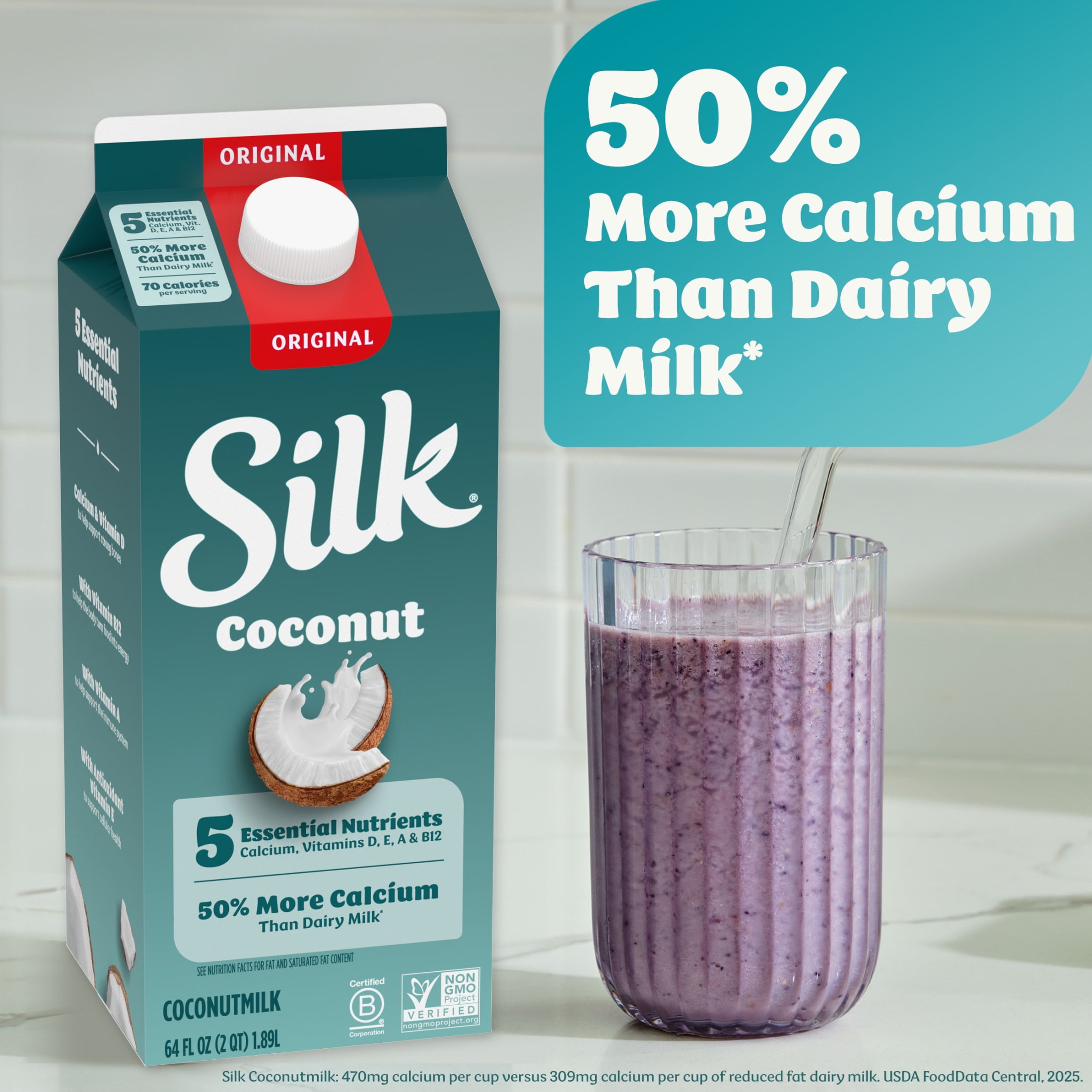 Silk Dairy Free, Gluten Free, Original Coconut Milk, Plant Based Milk Half Gallon, 64 fl oz
