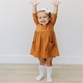 thumbnail image 3 of Baby Girls Ribbed Knitted Dress Solid Three Quarter Sleeve Princess Clothes, 3 of 3