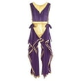 thumbnail image 3 of TiaoBug Women Liturgical Worship Dance Dress Metallic Patchwork Sides Split Lace-up Irregular Tunic Purple L, 3 of 7