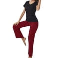 thumbnail image 5 of Xuanfei Women V Neck Short Sleeve Top Plaid Drawstring Waist Pocket Pants Loungewear, 5 of 7