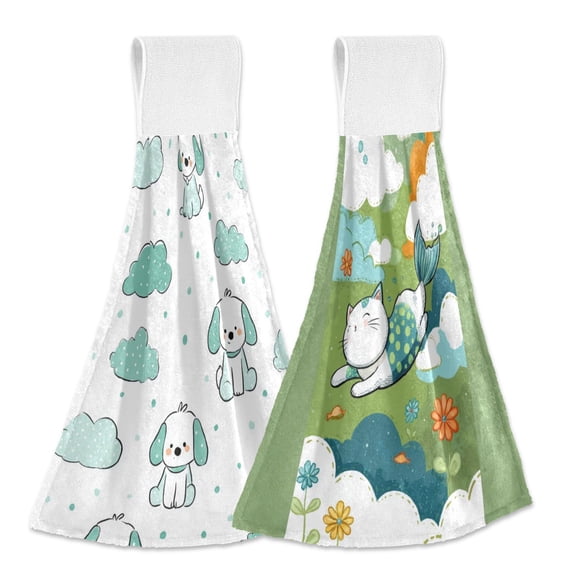 IAUYY Kitchen Hanging Towels Set of 2 100% Polyester Absorbent, Super Soft Hand Towels with Hanging Loops for Bathroom Kitchen Dot Dot Pattern