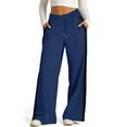 thumbnail image 3 of Women's Drawstring Sweatpants Side Stripe Pants Wide Leg Track Pants with Pockets Dark Blue S, 3 of 5