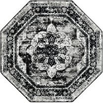 Rugs.com Monte Carlo Collection Rug – 6' Octagon Black Medium Rug Perfect For Living Rooms, Kitchens, Entryways