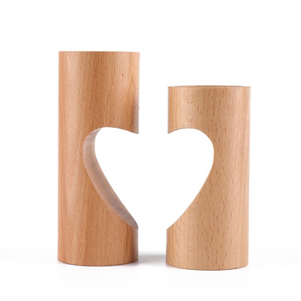 Ounissouiy Paquete de 2 candelabros para sala de estar, dormitorio, comedor, corazón hueco, candelabros de madera, vacaciones, bodas, Kits y herramientas para tallar Ronda