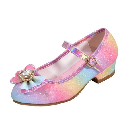 LUOGENLI Slippers Kids Slippers Girls Size 11-12 Children Shoes with Shiny Sandals Princess Shoes Bow High Heels Show Princess Shoes Girls Slippers Size 4 Slippers for Girls Size 10 28