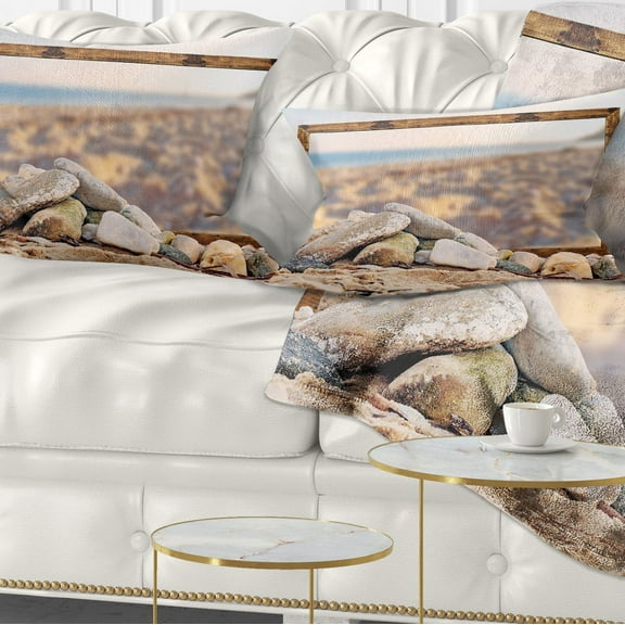 Designart Framed Effect Blurred Seashore - Landscape Printed Throw Pillow - 12x20