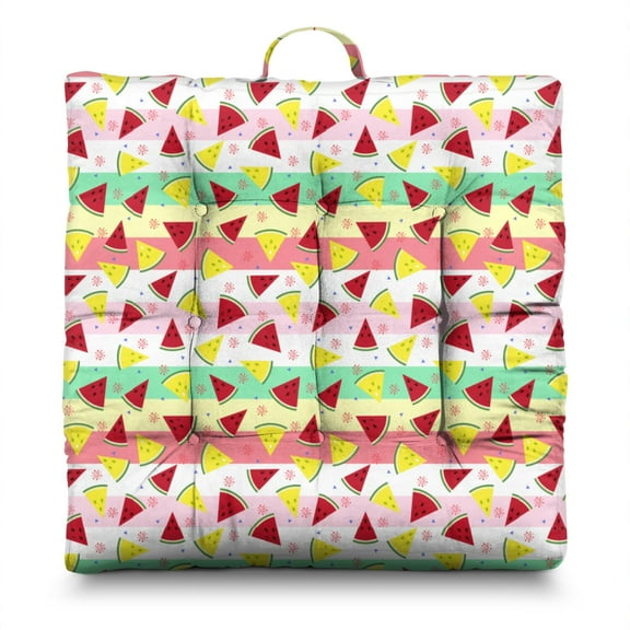 Aesthetic Watermelon Pillow – 22x22 Inch Square Seat Cushion, Dutch Velvet, Sunshine Summer Print for Beach & Outdoor Gatherings