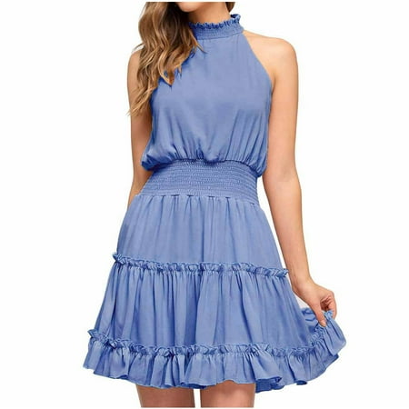 

Wedding Guest Dresses for Women White Dress Women Fashion Women Summer Solid Sexy Halter Bandage Casual Sleeveless Mini Dress Clearance 2022 Maternity Dress for Photoshoot Long Sleeve Dress