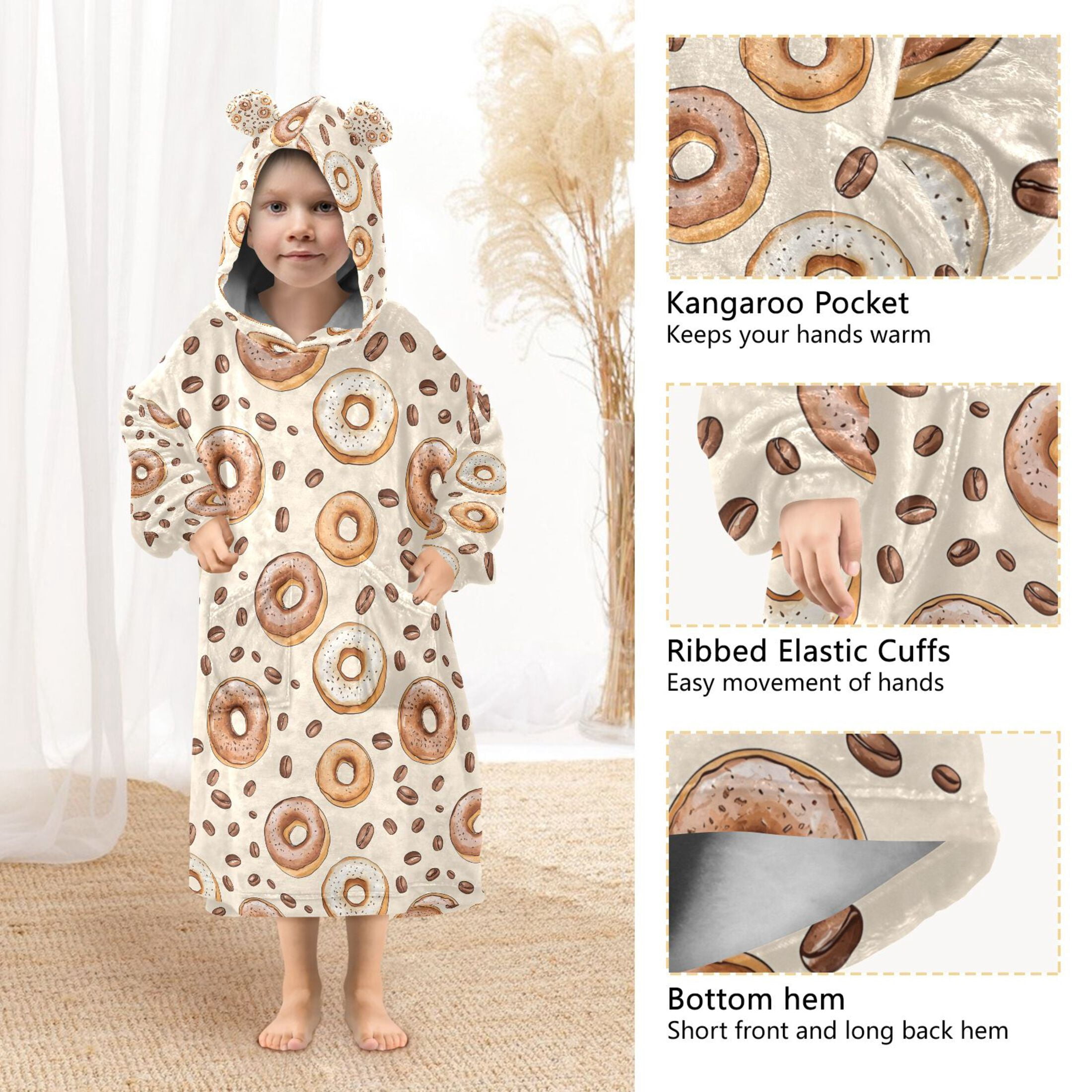 joogoo Blanket Hoodie for Cute Donuts Oversize Sweatshirt 3-14 YR L