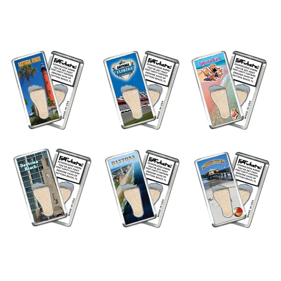 Daytona Beach FootWhere Souvenir Fridge Magnets. 6 Piece Set. (DY200 - Assorted)