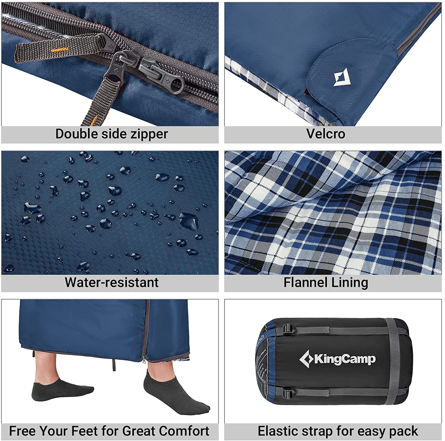 KingCamp XL Cotton Flannel Sleeping Bags, Oversized Portable Envelope Sleeping Bag for Adults for Backpacking & Camping, 5.07LBS ,Left (Coffee)