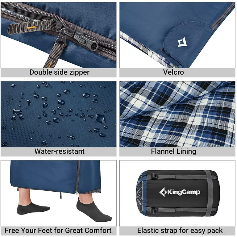 KingCamp Cotton Flannel Sleeping Bag, Big and Tall Sleeping Bags for Adults Cold Weather, Zip Together for 2p Sleeping Bag for 3 Season, Lightweight