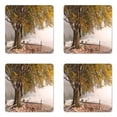 thumbnail image 1 of Leaves Coaster Set of 4, Birches a Big Tree in the First Fall Snow December Country Blizzard Frozen Nature, Square Hardboard Gloss Coasters, Standard Size, Multicolor, by Ambesonne, 1 of 2