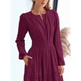 thumbnail image 5 of Women Burgundy Long Sleeve High Waist Tiered Flowy A-Line Boho Maxi Dress, 5 of 6