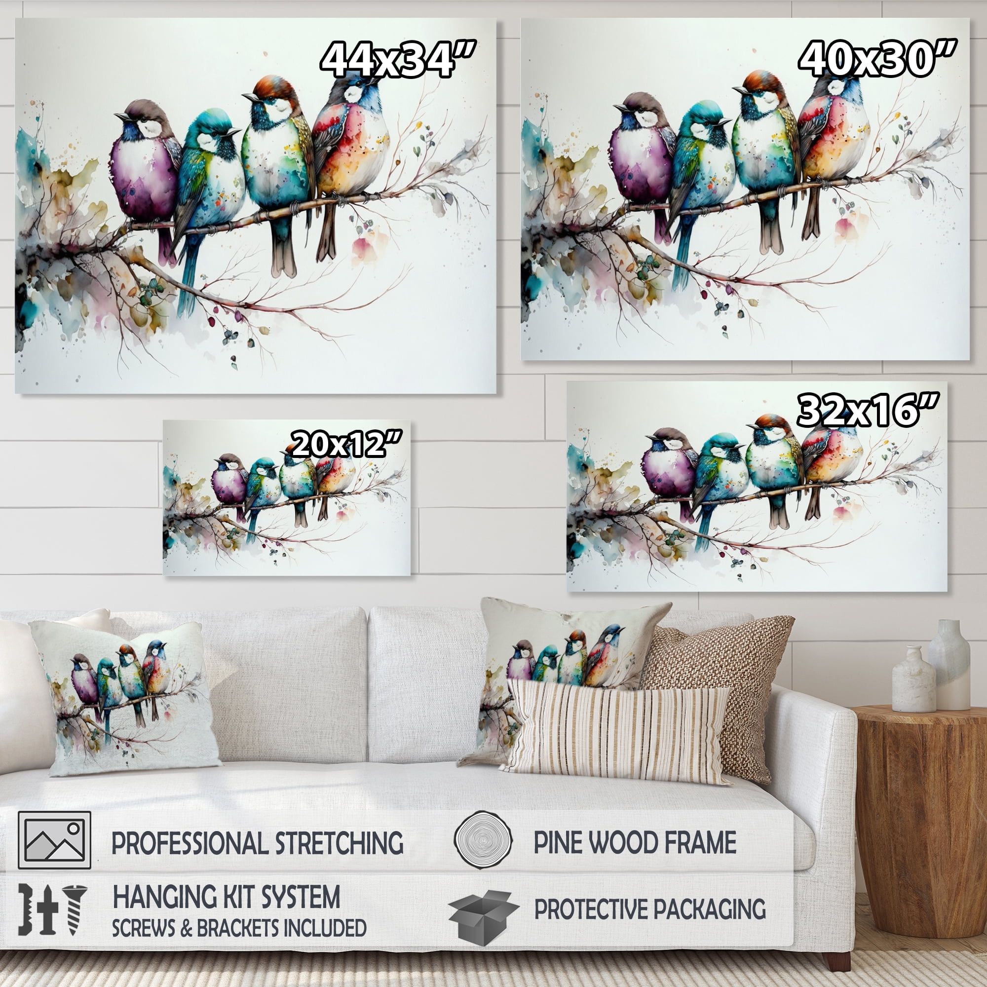 Designart Multicolor Birds On Plum Blossoms Tree XVII Canvas Wall Art
