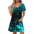 thumbnail image 2 of GaThRRgYP Tropical Leaf Print Round Neck Dress-Jungle Explorer,Women's Fashion Summer Print Short-sleeved V-neck Casual Dress Sky Blue M, 2 of 8